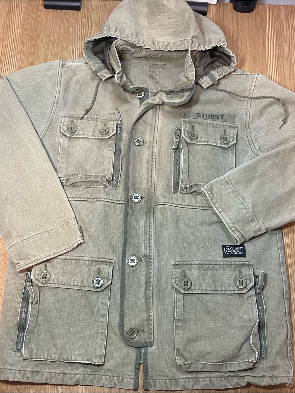 Stussy 20th Intl. Surplus Herringbone Field Jacket Hooded Utility Canvas XL